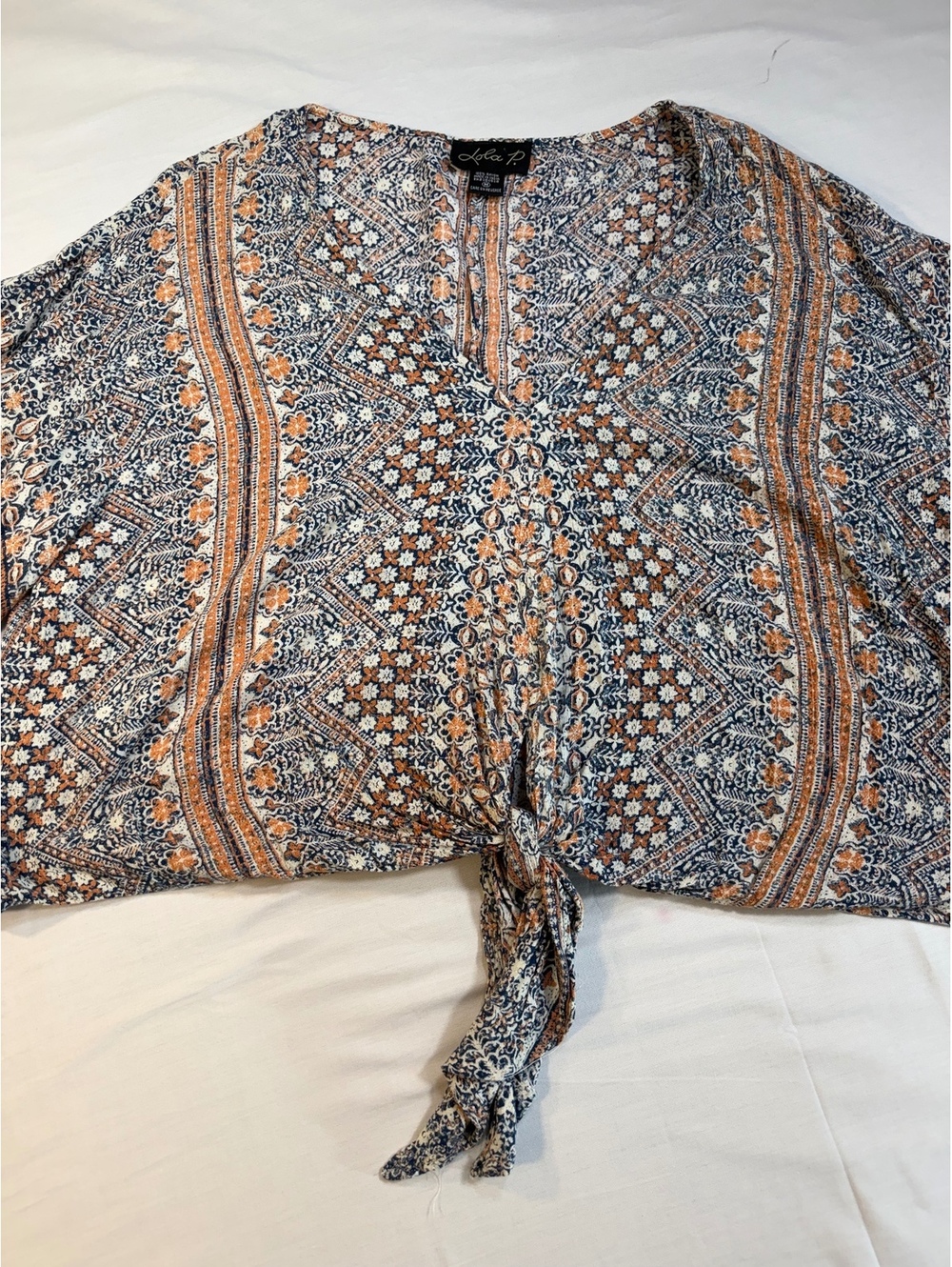 Lola P. Women's Bohemian Rayon Tie-Front Top, Medium